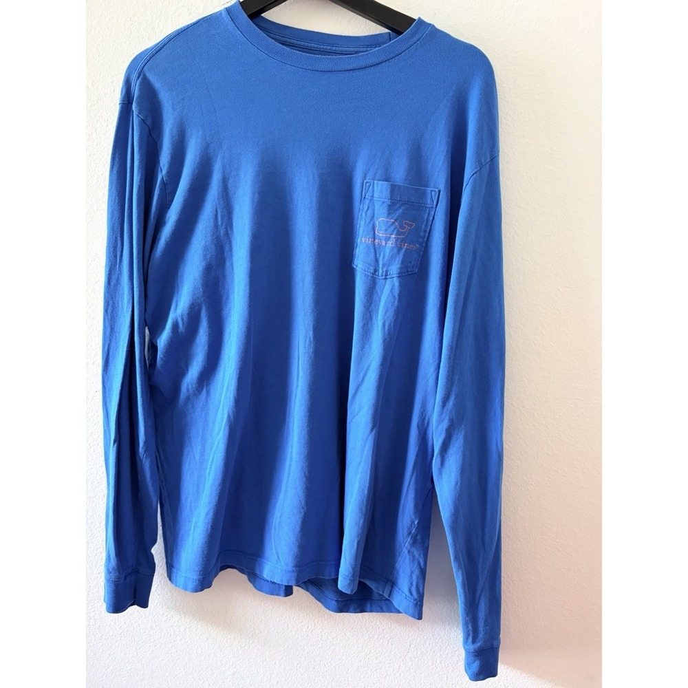Vineyard Vines Long Sleeve Pocket T-Shirt Mens Medium Blue Orange Whale Logo